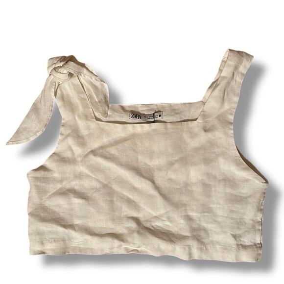 Zara White Linen Crop Top Sz S - Picture 3 of 8